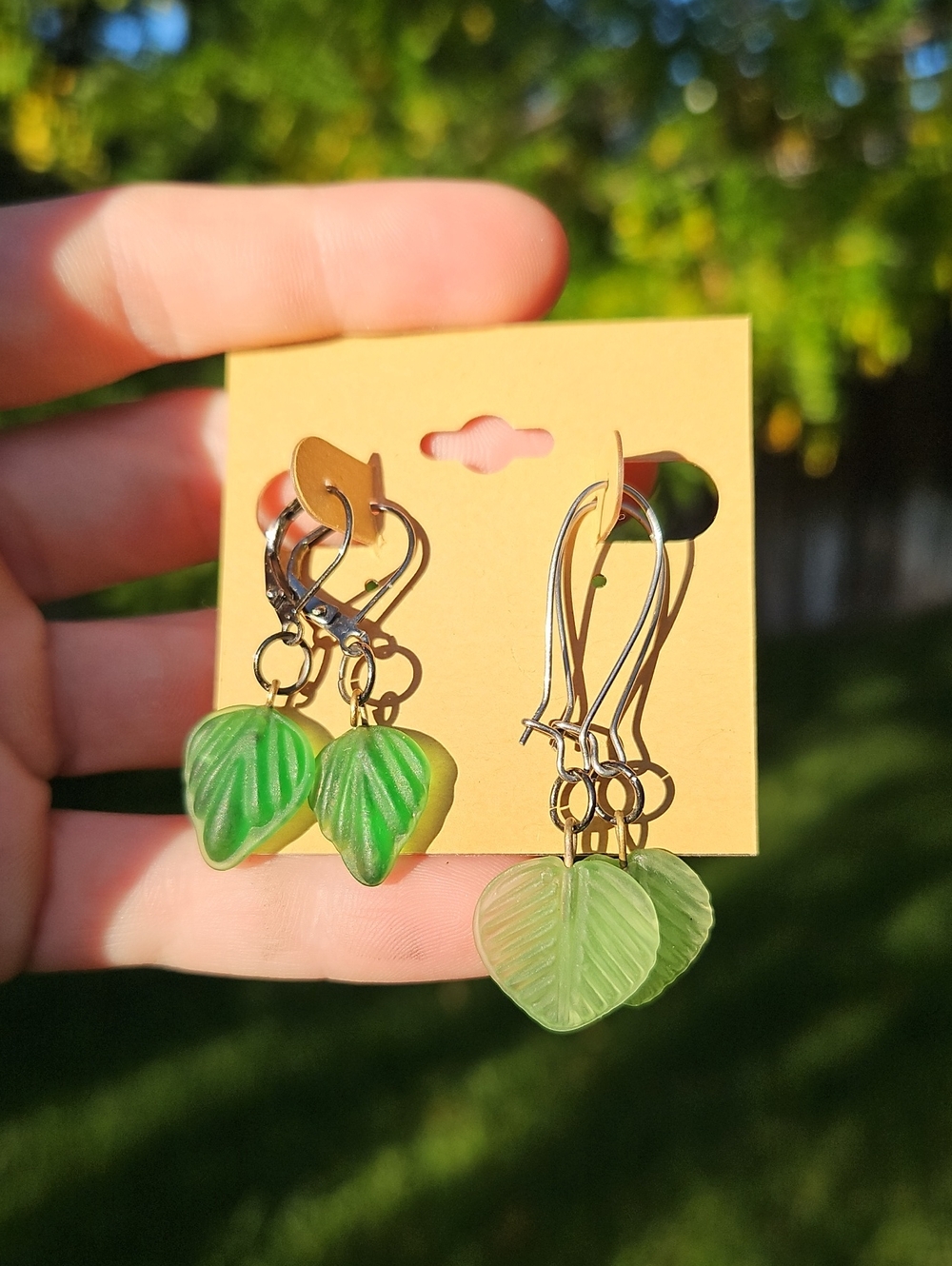 Green Leaf Dangle Earrings Set - Boho - Gorpcore - Nature - Cottagecore